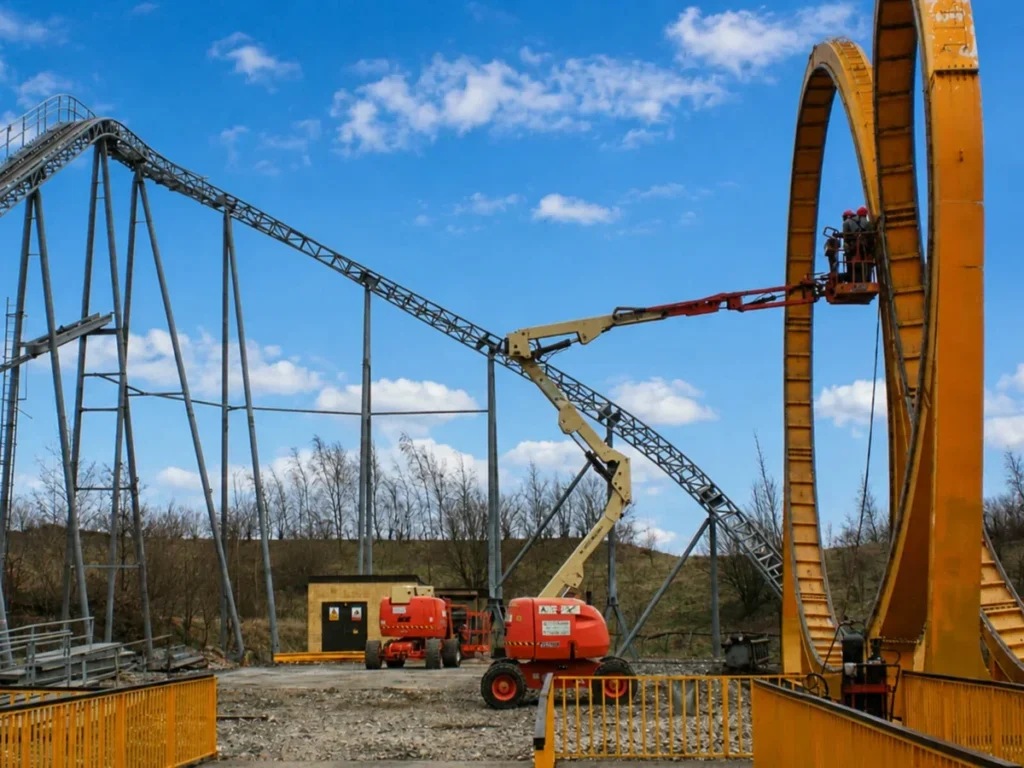 Rollercoaster track structure under inspection